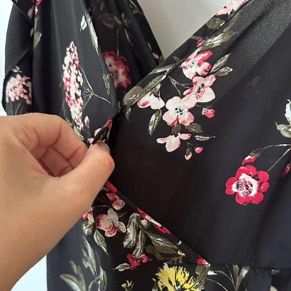 BAND OF GYPSIES | Black Floral Midi Off the Shoulder Faux Wrap Dress - Picture 7 of 14